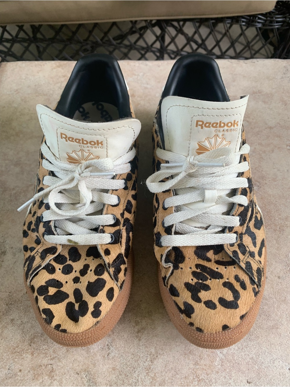 Reebok Classic Leopard Print Sneakers in Tan and Black